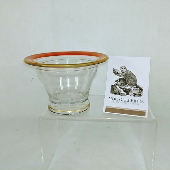 Glass Dish Bowl Nut Candy Dish Orange Gold Painted Collectible Vintage - Picture 1 of 6